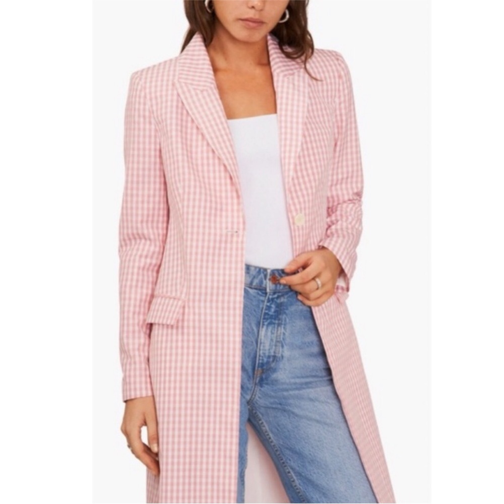 🆕 1.state Chic Pink and whit Gingham light Duster Coat. - Picture 2 of 10
